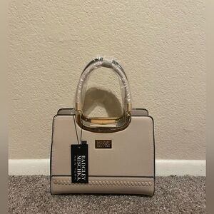 Tan Badgley Mischka shoulder bag with gold details